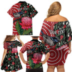 Personalised Australia Waratah And Superb Fairywren Family Matching Off Shoulder Short Dress and Hawaiian Shirt Aboriginal Art