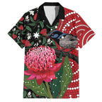 Personalised Australia Waratah And Superb Fairywren Family Matching Off Shoulder Short Dress and Hawaiian Shirt Aboriginal Art