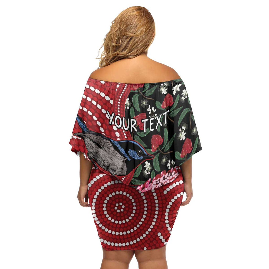 Personalised Australia Waratah And Superb Fairywren Family Matching Off Shoulder Short Dress and Hawaiian Shirt Aboriginal Art
