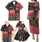 Personalised Australia Waratah And Superb Fairywren Family Matching Puletasi and Hawaiian Shirt Aboriginal Art