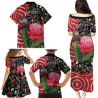 Personalised Australia Waratah And Superb Fairywren Family Matching Puletasi and Hawaiian Shirt Aboriginal Art