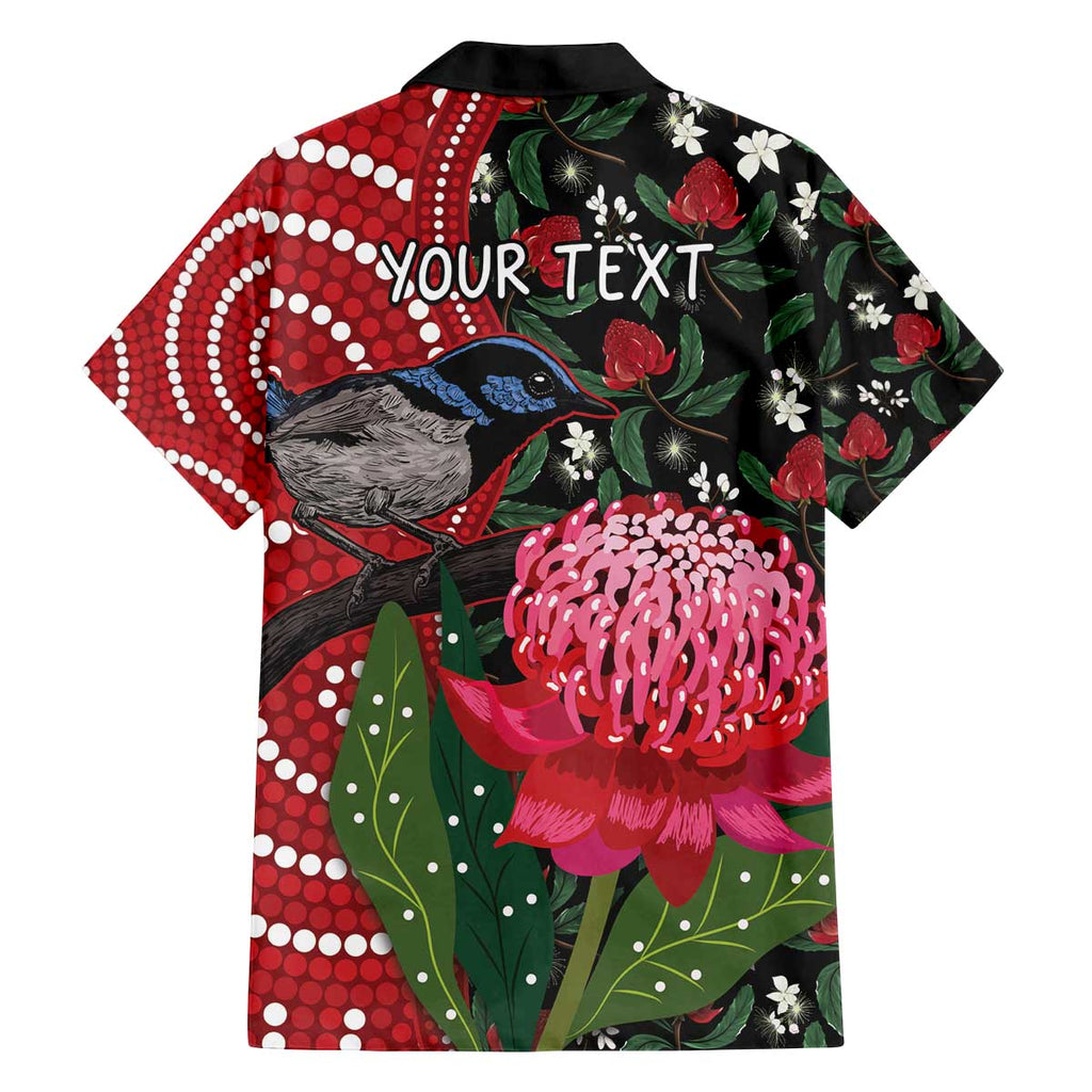 Personalised Australia Waratah And Superb Fairywren Family Matching Puletasi and Hawaiian Shirt Aboriginal Art