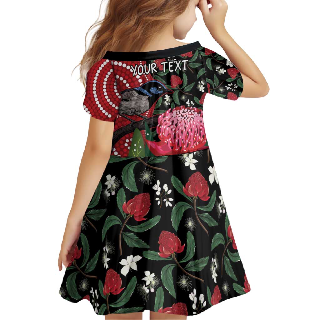 Personalised Australia Waratah And Superb Fairywren Family Matching Short Sleeve Bodycon Dress and Hawaiian Shirt Aboriginal Art