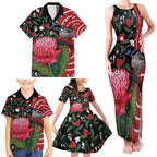 Personalised Australia Waratah And Superb Fairywren Family Matching Tank Maxi Dress and Hawaiian Shirt Aboriginal Art