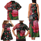 Personalised Australia Waratah And Superb Fairywren Family Matching Tank Maxi Dress and Hawaiian Shirt Aboriginal Art