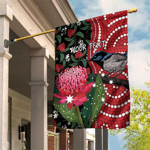 Personalised Australia Waratah And Superb Fairywren Garden Flag Aboriginal Art