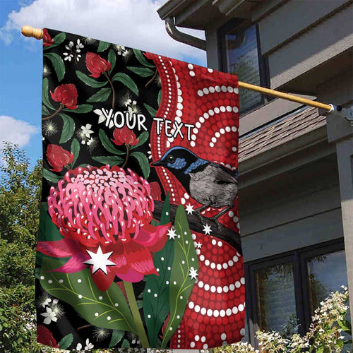 Personalised Australia Waratah And Superb Fairywren Garden Flag Aboriginal Art