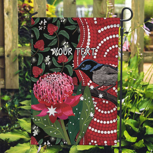 Personalised Australia Waratah And Superb Fairywren Garden Flag Aboriginal Art