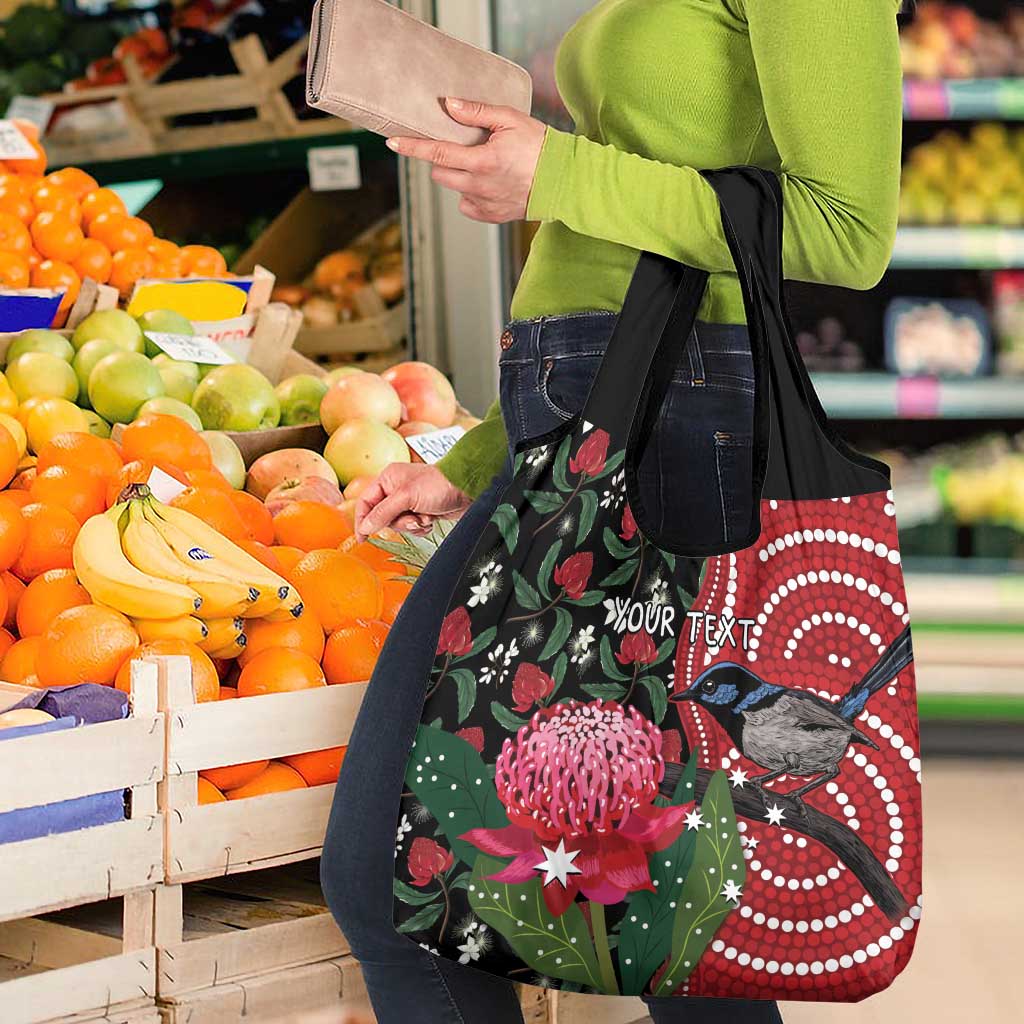 Personalised Australia Waratah And Superb Fairywren Grocery Bag Aboriginal Art