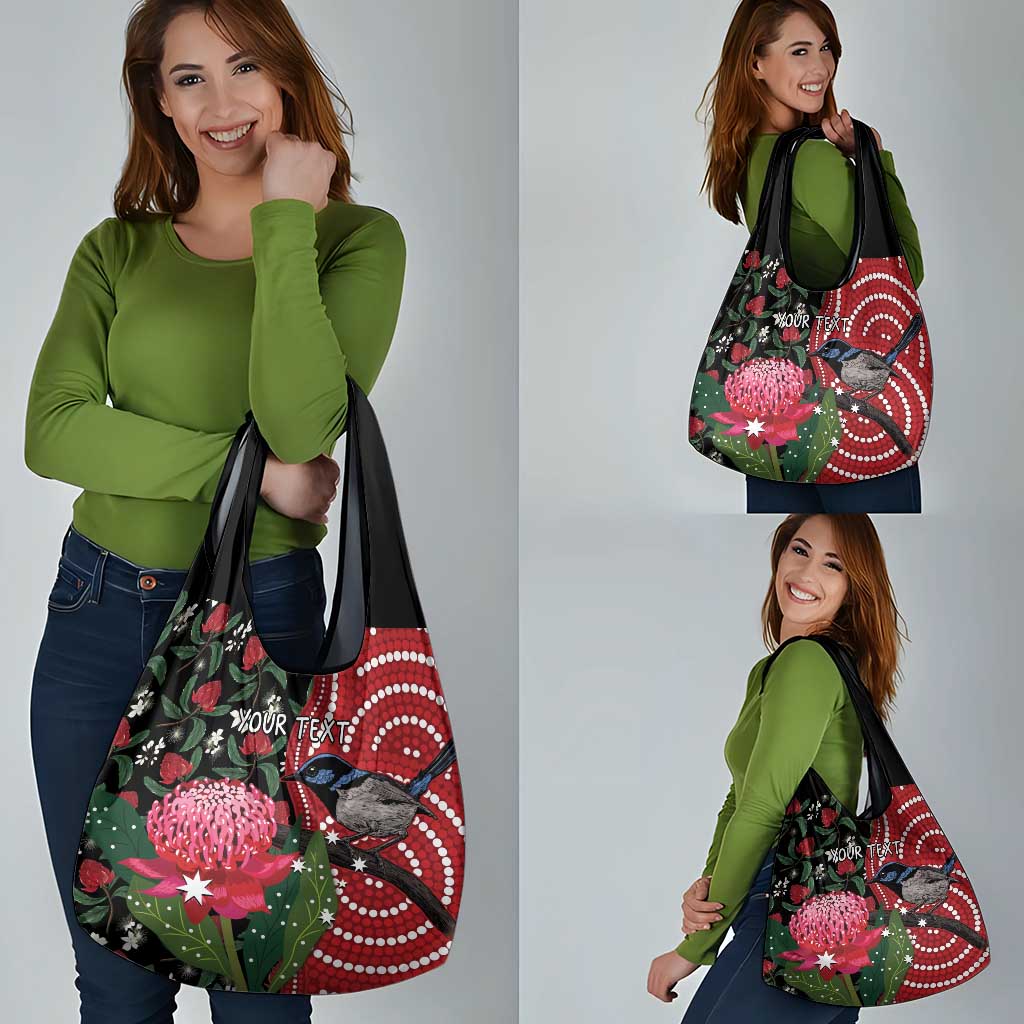 Personalised Australia Waratah And Superb Fairywren Grocery Bag Aboriginal Art
