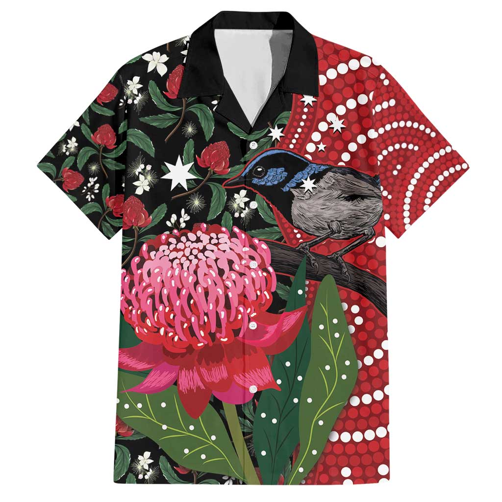 Personalised Australia Waratah And Superb Fairywren Hawaiian Shirt Aboriginal Art