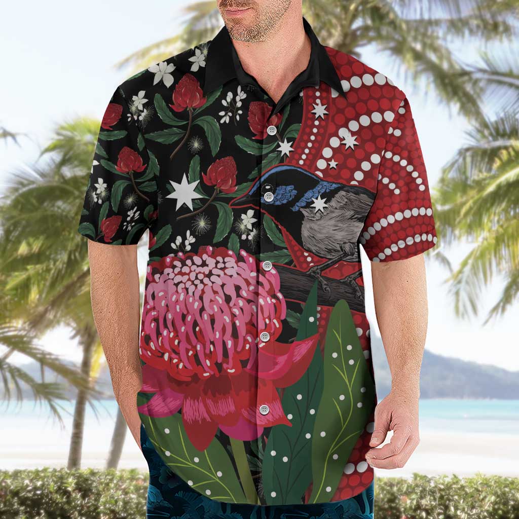 Personalised Australia Waratah And Superb Fairywren Hawaiian Shirt Aboriginal Art