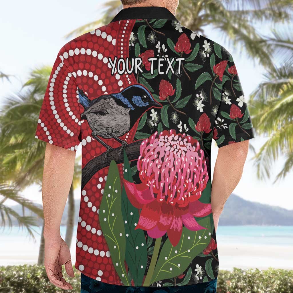 Personalised Australia Waratah And Superb Fairywren Hawaiian Shirt Aboriginal Art