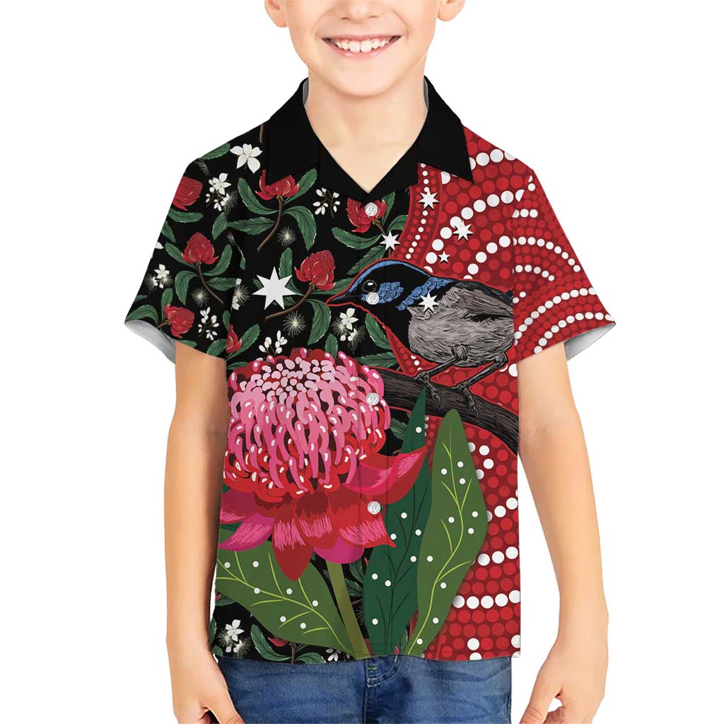 Personalised Australia Waratah And Superb Fairywren Hawaiian Shirt Aboriginal Art