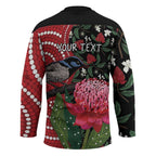 Personalised Australia Waratah And Superb Fairywren Hockey Jersey Aboriginal Art - Aussie Hoodie