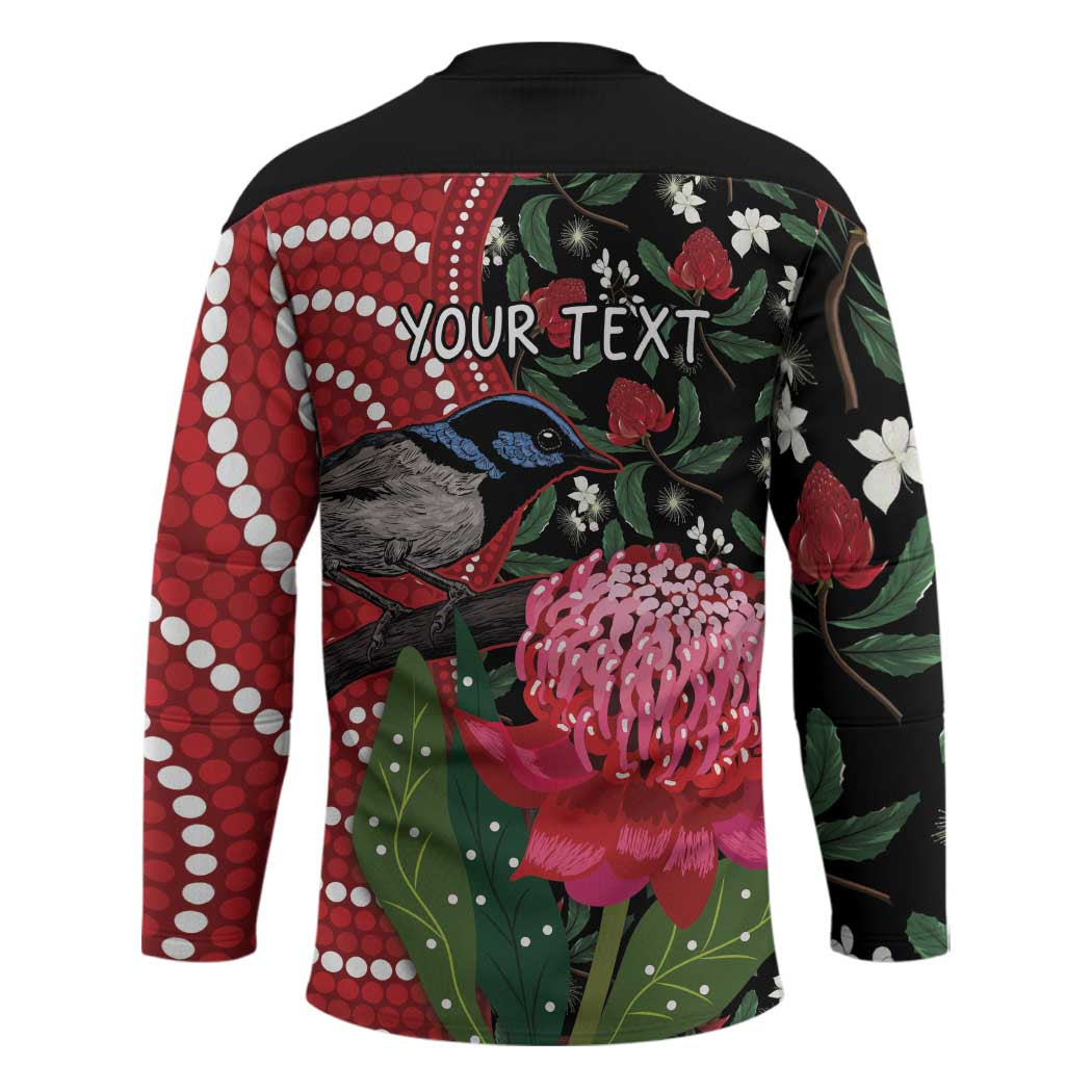 Personalised Australia Waratah And Superb Fairywren Hockey Jersey Aboriginal Art - Aussie Hoodie