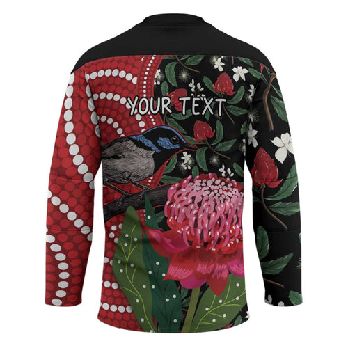 Personalised Australia Waratah And Superb Fairywren Hockey Jersey Aboriginal Art - Aussie Hoodie
