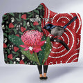 Personalised Australia Waratah And Superb Fairywren Hooded Blanket Aboriginal Art