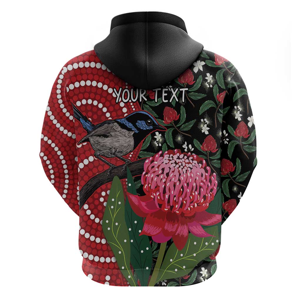 Personalised Australia Waratah And Superb Fairywren Hoodie Aboriginal Art