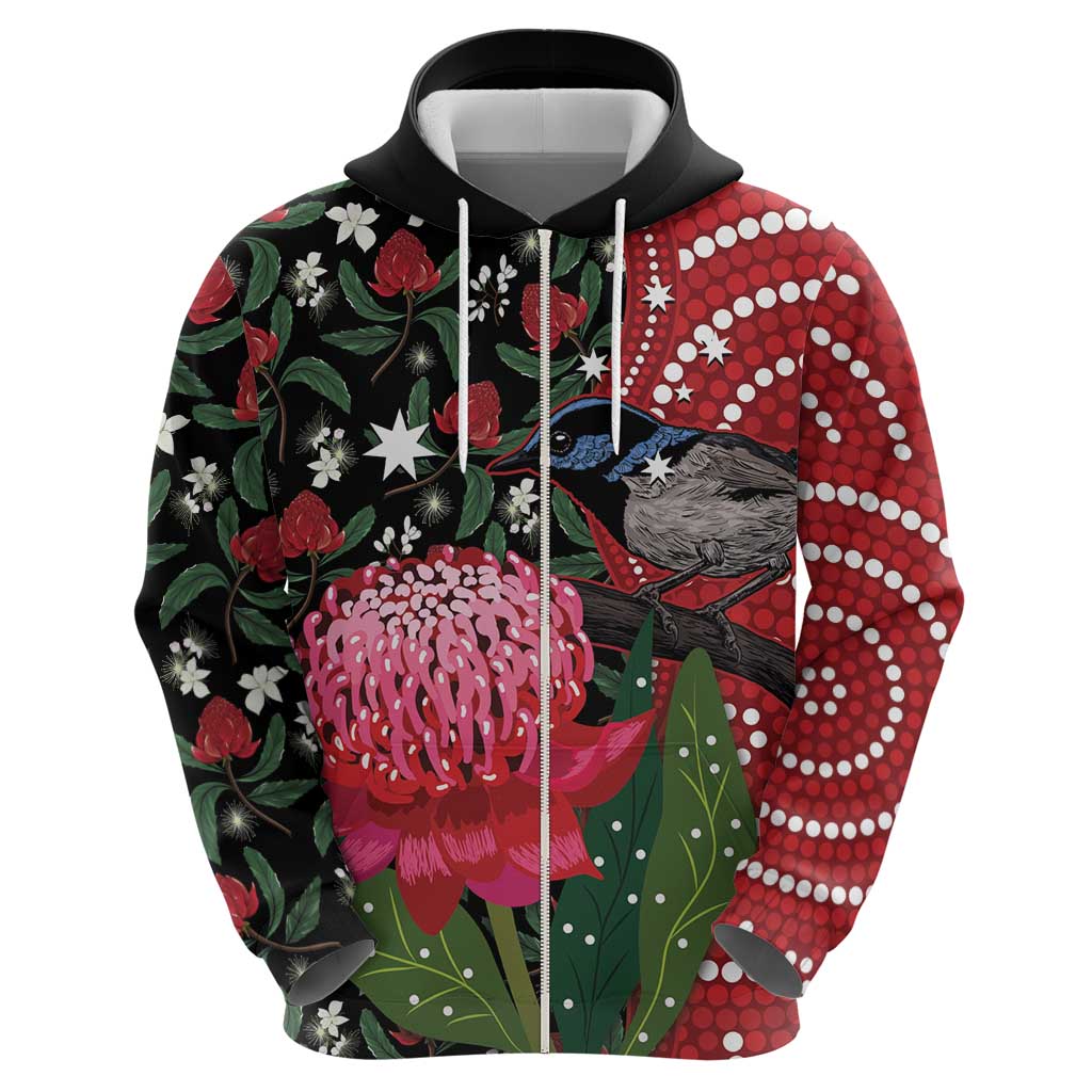 Personalised Australia Waratah And Superb Fairywren Hoodie Aboriginal Art