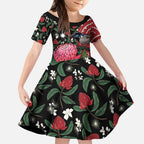 Personalised Australia Waratah And Superb Fairywren Kid Short Sleeve Dress Aboriginal Art