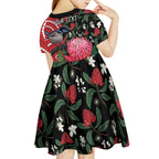 Personalised Australia Waratah And Superb Fairywren Kid Short Sleeve Dress Aboriginal Art