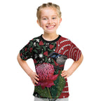 Personalised Australia Waratah And Superb Fairywren Kid T Shirt Aboriginal Art