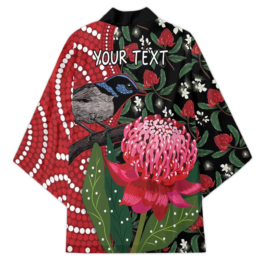 Personalised Australia Waratah And Superb Fairywren Kimono Aboriginal Art - Aussie Hoodie