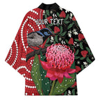 Personalised Australia Waratah And Superb Fairywren Kimono Aboriginal Art - Aussie Hoodie