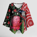 Personalised Australia Waratah And Superb Fairywren Kimono Sleeve Blouse Aboriginal Art - Aussie Hoodie