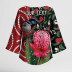 Personalised Australia Waratah And Superb Fairywren Kimono Sleeve Blouse Aboriginal Art - Aussie Hoodie