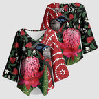 Personalised Australia Waratah And Superb Fairywren Kimono Sleeve Blouse Aboriginal Art - Aussie Hoodie