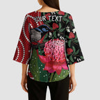 Personalised Australia Waratah And Superb Fairywren Kimono Sleeve Blouse Aboriginal Art - Aussie Hoodie