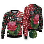 Personalised Australia Waratah And Superb Fairywren Ugly Christmas Sweater Aboriginal Art - Aussie Hoodie