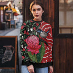 Personalised Australia Waratah And Superb Fairywren Ugly Christmas Sweater Aboriginal Art - Aussie Hoodie