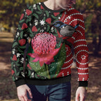 Personalised Australia Waratah And Superb Fairywren Ugly Christmas Sweater Aboriginal Art - Aussie Hoodie