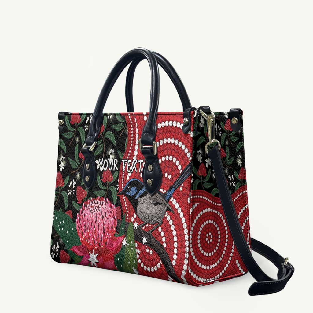 Personalised Australia Waratah And Superb Fairywren Leather Bag Aboriginal Art - Aussie Hoodie