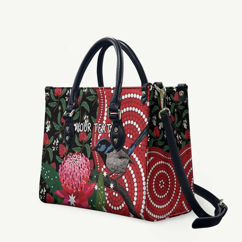Personalised Australia Waratah And Superb Fairywren Leather Bag Aboriginal Art - Aussie Hoodie