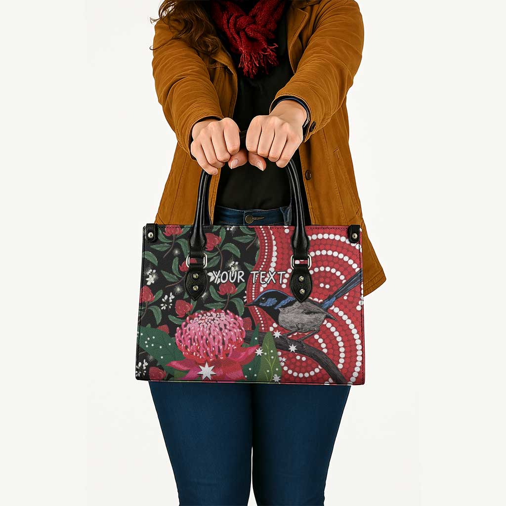 Personalised Australia Waratah And Superb Fairywren Leather Bag Aboriginal Art - Aussie Hoodie