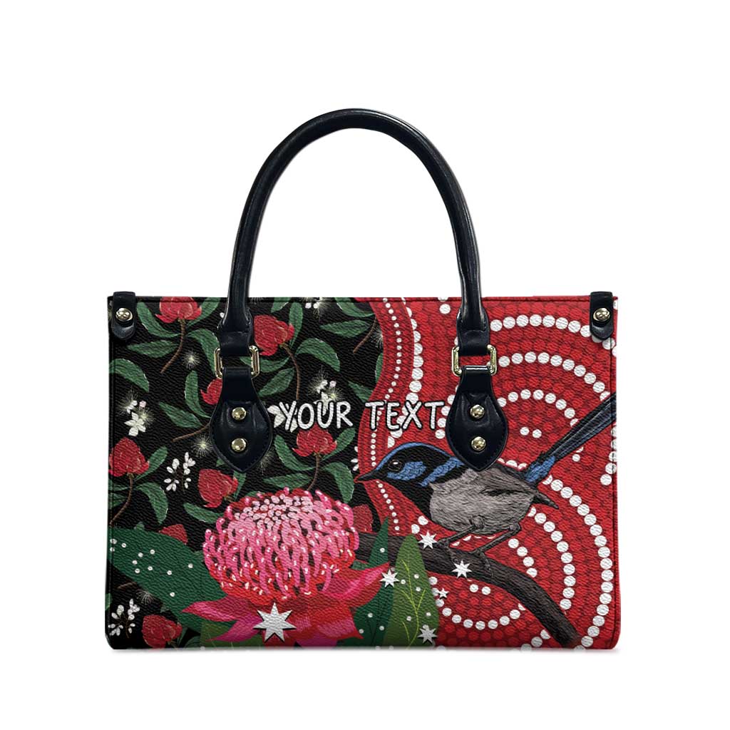Personalised Australia Waratah And Superb Fairywren Leather Bag Aboriginal Art - Aussie Hoodie
