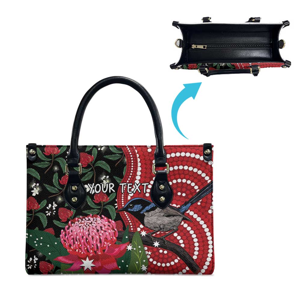 Personalised Australia Waratah And Superb Fairywren Leather Bag Aboriginal Art - Aussie Hoodie