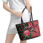 Personalised Australia Waratah And Superb Fairywren Leather Tote Bag Aboriginal Art