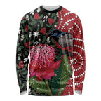 Personalised Australia Waratah And Superb Fairywren Long Sleeve Shirt Aboriginal Art