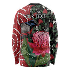 Personalised Australia Waratah And Superb Fairywren Long Sleeve Shirt Aboriginal Art