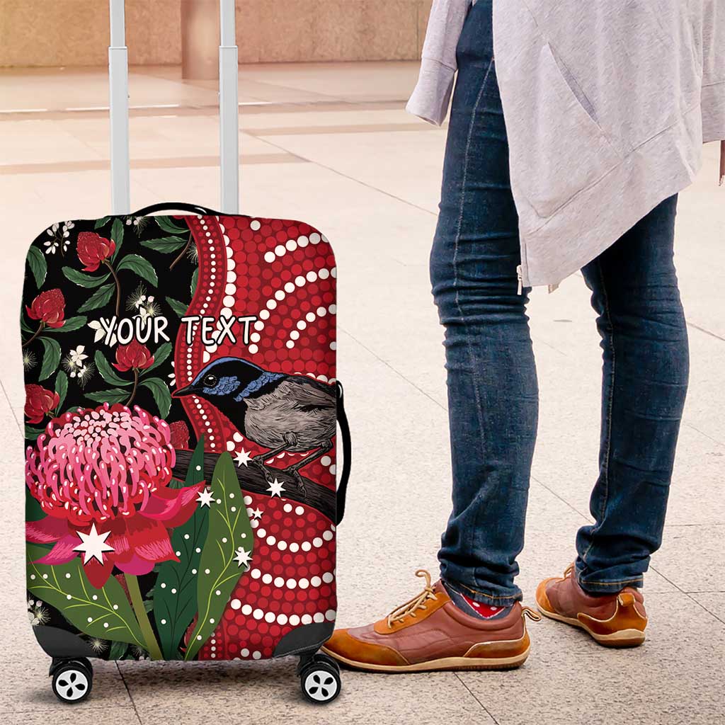 Personalised Australia Waratah And Superb Fairywren Luggage Cover Aboriginal Art