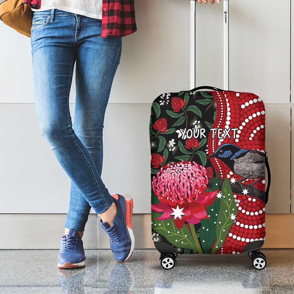 Personalised Australia Waratah And Superb Fairywren Luggage Cover Aboriginal Art