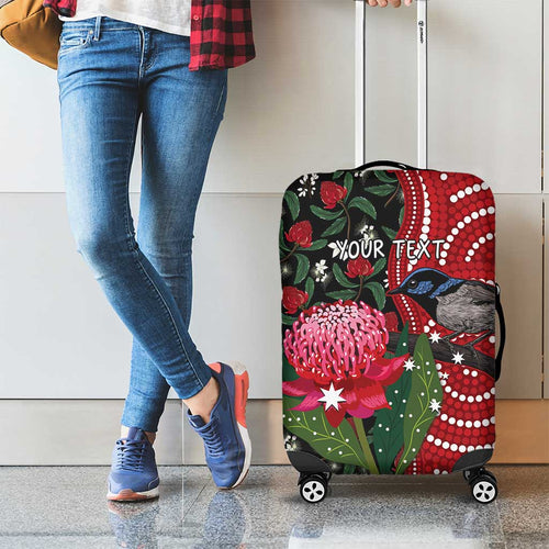Personalised Australia Waratah And Superb Fairywren Luggage Cover Aboriginal Art