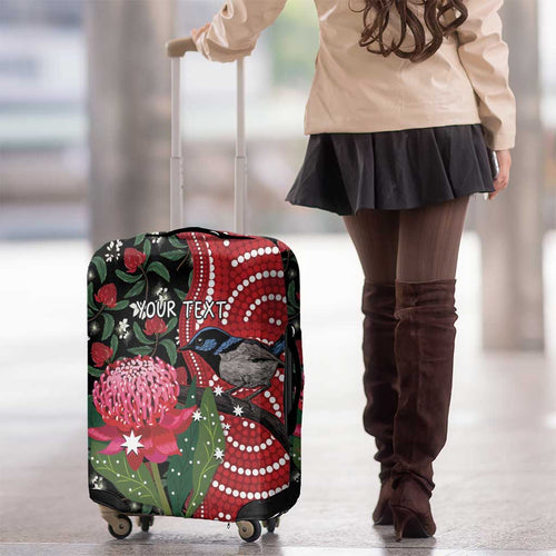 Personalised Australia Waratah And Superb Fairywren Luggage Cover Aboriginal Art