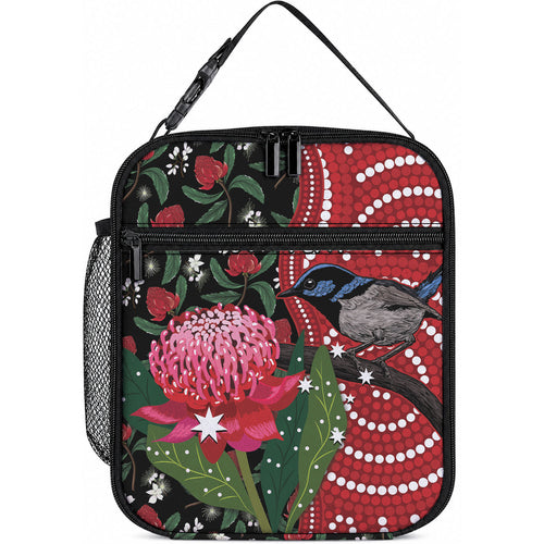 Personalised Australia Waratah And Superb Fairywren Lunch Bag Aboriginal Art