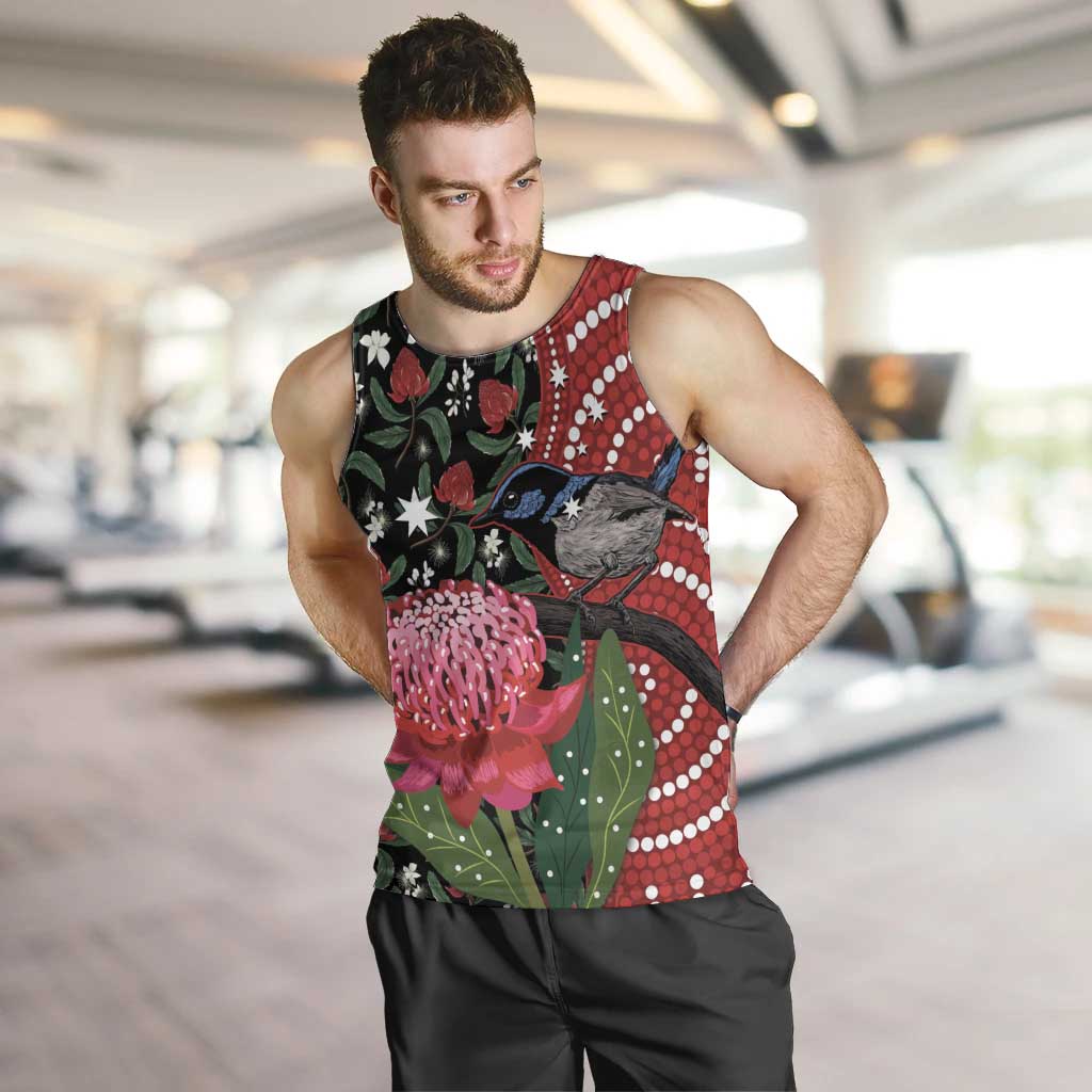 Personalised Australia Waratah And Superb Fairywren Men Tank Top Aboriginal Art